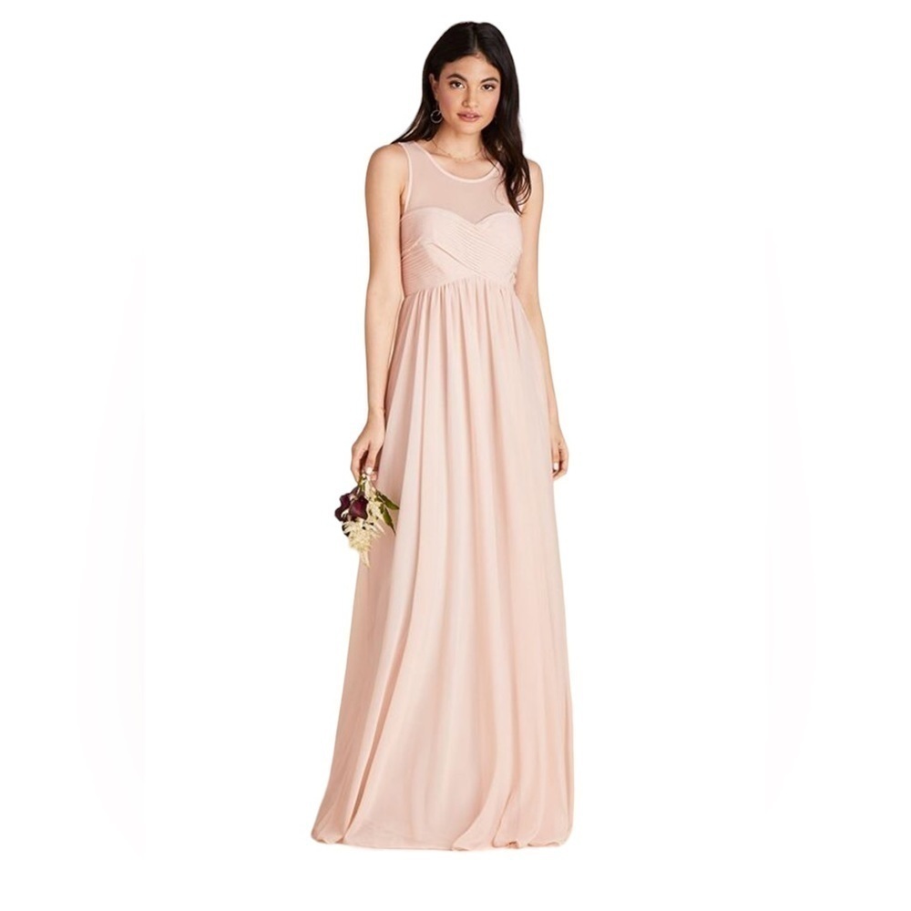 NWT Birdy Grey Ryan Bridesmaid Mesh Formal Evening Maxi Dress‎ Pale Pink Blush